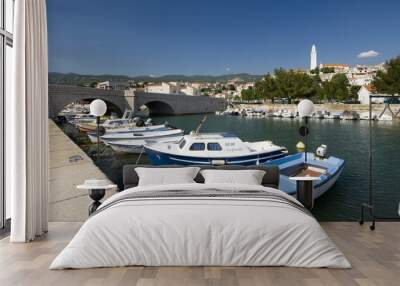 Fishermen`s boats in town`s port Wall mural